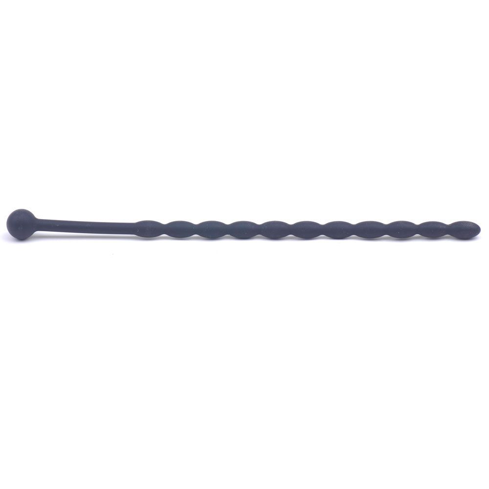 Prise sonore de pénis perlé en silicone noir de 6 pouces